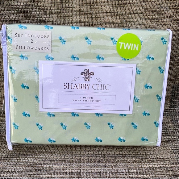 Shabby Chic Other - Shabby Chic Blue Floral Green Polyester TWIN Sheet Set 4pc